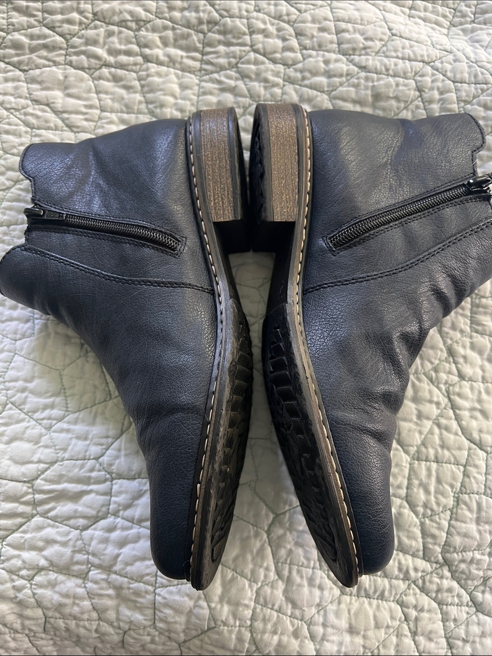 Rieker Navy Blue Leather Zip Ankle Booties - Picture 2 of 5